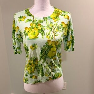 Talbots Lemon Print Short Sleeve Tee - Light Green and Yellow